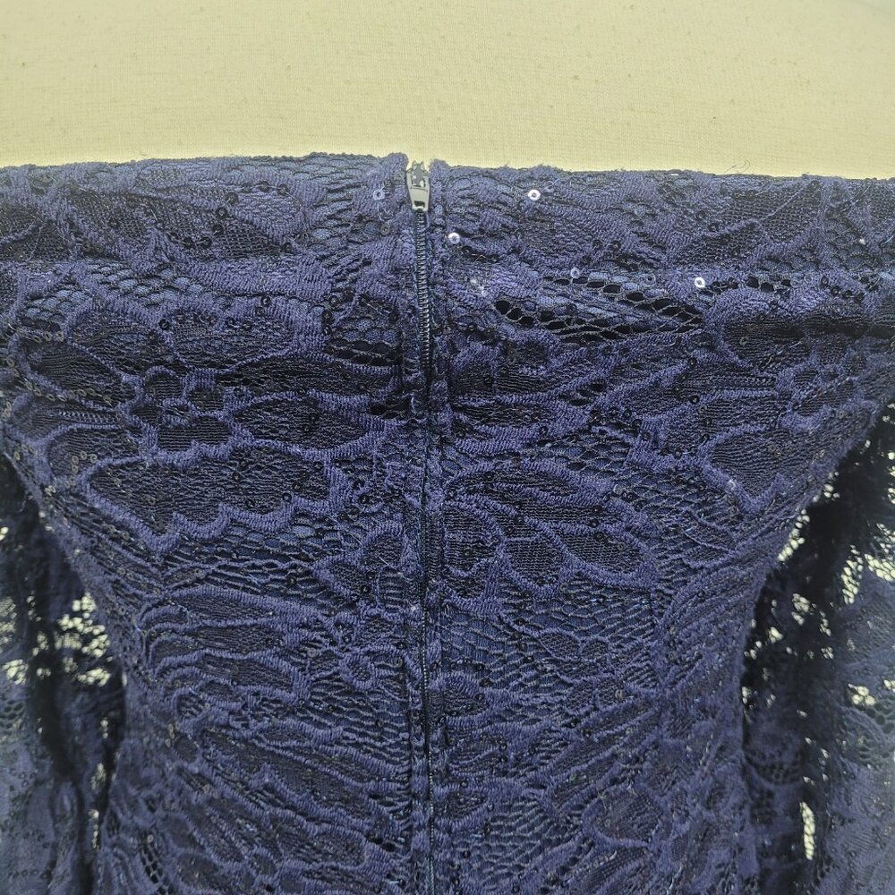 Teeze Me Women’s Blue Lace Off-Shoulder Dress Size 11 Bell Sleeve Cocktail Party - Picture 7 of 8